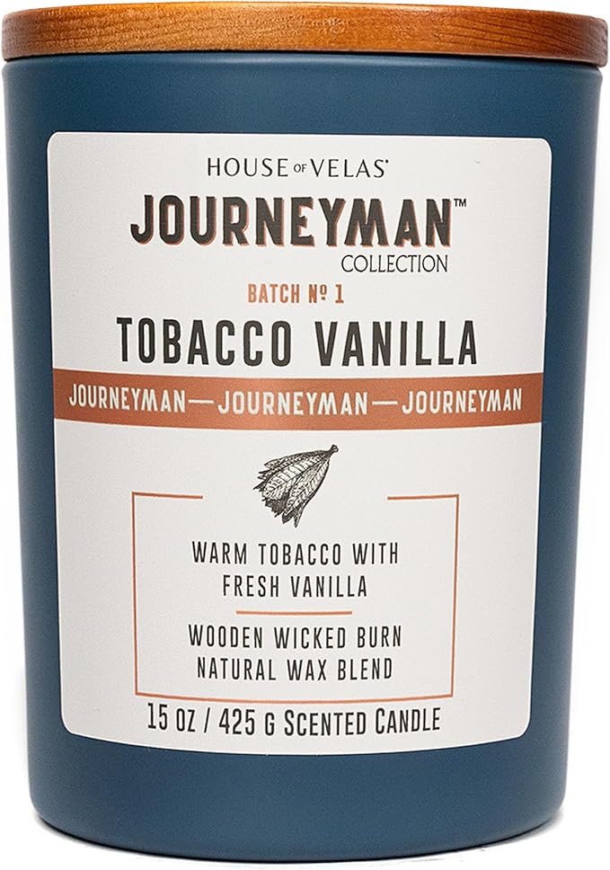 Journeyman Collection Candle, 15oz, Wooden Wick, Tobacco Vanilla, Large Painted Jar - Bloomnest