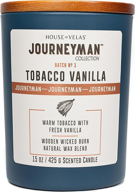 Journeyman Collection Candle, 15oz, Wooden Wick, Tobacco Vanilla, Large Painted Jar - Bloomnest