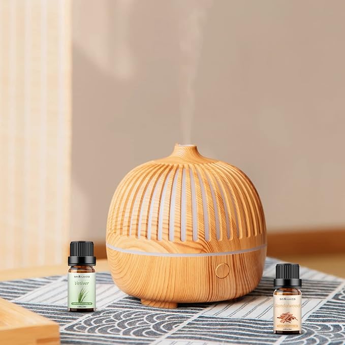Sedbuwza Sandalwood Vetiver Essential Oil Set, Sandalwood Fragrance Oil Vetiver Scent Oil Set for Diffuser, Aromatherapy, Massage, Soap, Candle Making 2 x 10 ml Sedbuwza