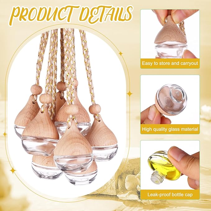 60 Pcs Hanging Car Air Freshener Car Diffuser Bottle Empty Glass Perfume Bottles Air Freshener Diffuser Bottle Pendant for Essential Oils Fragrance Aromatherapy Ornament Decor (Water Drop) - Bloomnest