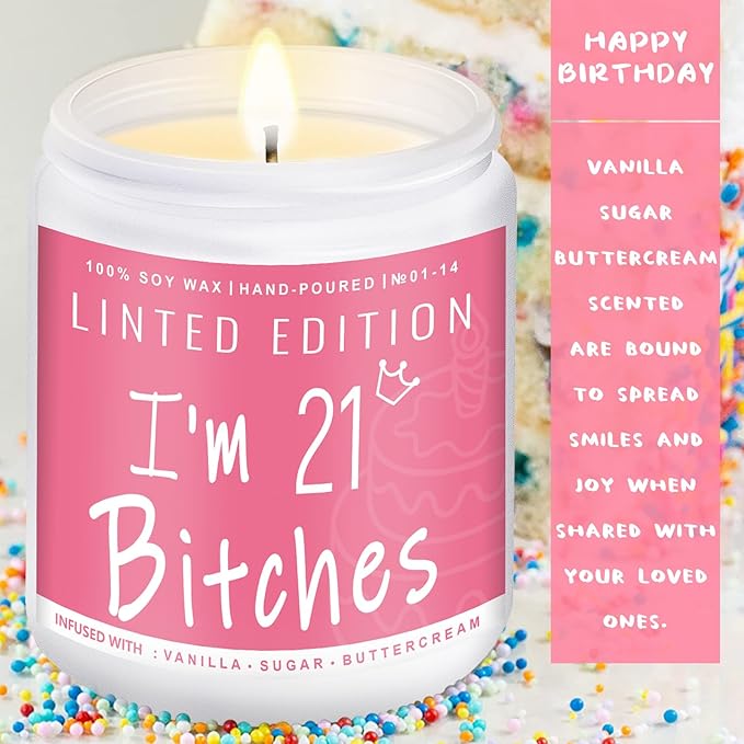21th Birthday Gifts for Women, Perfect Birthday Present, Funny Presents for Mom, Friends, Wife, Sister, 7oz Vanilla Cream-Scented Candle - Bloomnest