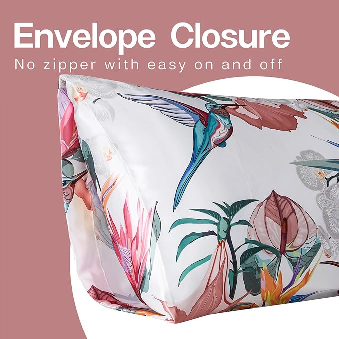 MR&HM Satin Pillowcase for Hair and Skin, Silk Satin Pillowcase 2 Pack, Standard Size Pillow Cases Set of 2, Silky Pillow Cover with Envelope Closure (20x26, Floral Bird) - Bloomnest