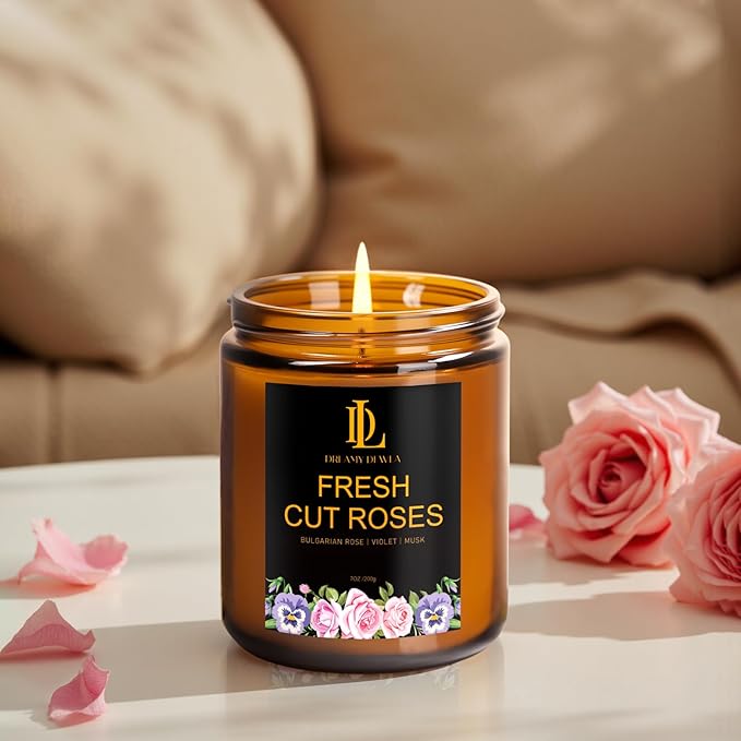 Fresh Cut Roses Candles, Fresh Cut Roses Scented Candle, Mother's Day Candle Gifts for Women, Soy Candles for Home Scented, 7oz 50 Hours Burn, Home Décor - Bloomnest
