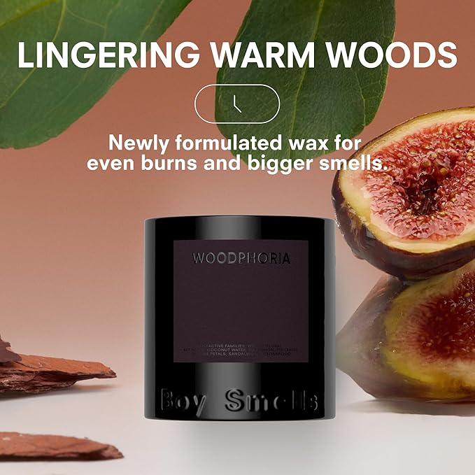 Boy Smells - Woodphoria Scented Candles for Men and Women - 8.5 oz - Soy, Coconut Wax Candle Blend - Aromatic Candles for Home with Fig, Sandalwood and Jasmine - 50-Hour Burn - Cotton Wick - Bloomnest