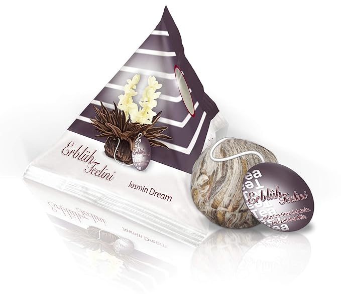 Creano Blooming Tea Tealini - Tea Flowers in Cup Size - Gift Set in Wooden Tea Box - 12 pcs in 8 Varieties - White Tea & Black Tea - Bloomnest