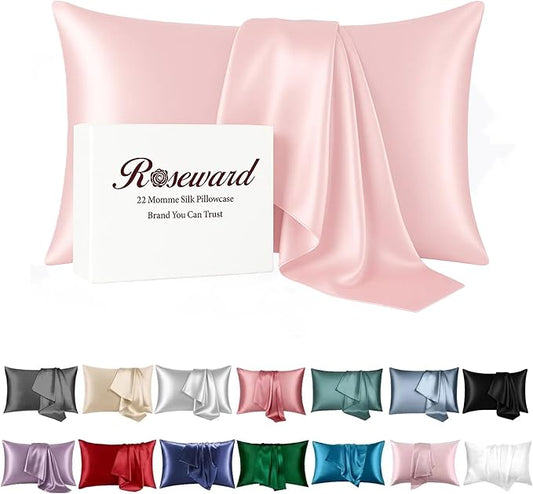 Oeko-TEX Certified Pink Silk Pillowcase for Sleeping Women Made in USA, 22 Momme Real Mulberry Silk Pillow Cases with Zipper, 6A Grade 100% Organic, Beauty Boost, 1 Pc 20"x26" (Standard, Pink) - Bloomnest