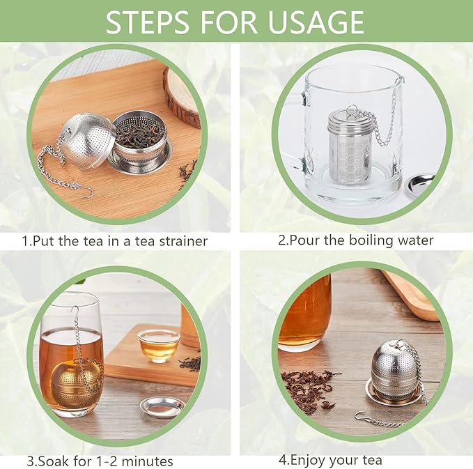 Tea Strainer Tea Infuser for Loose Tea, Tea Steeper 304 Stainless Steel Tea Mesh Strainer with Lid and Drip Tray, 2 Pack Tea Diffuser with Chain Hook, Tea Ball to Brewing Steeping Loose Leaf - Bloomnest