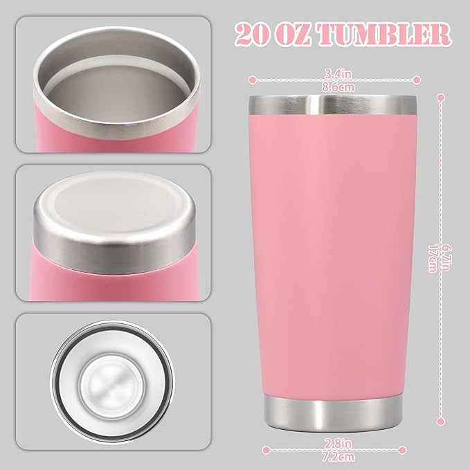 20 oz Tumbler with lid Double Wall Vacuum Insulated Tumblers Stainless Steel Coffee Mug Travel Coffee Tumbler Powder Coated Tumbler Cup Keep Hot&Cold - (Pink 1 Pack) - Bloomnest
