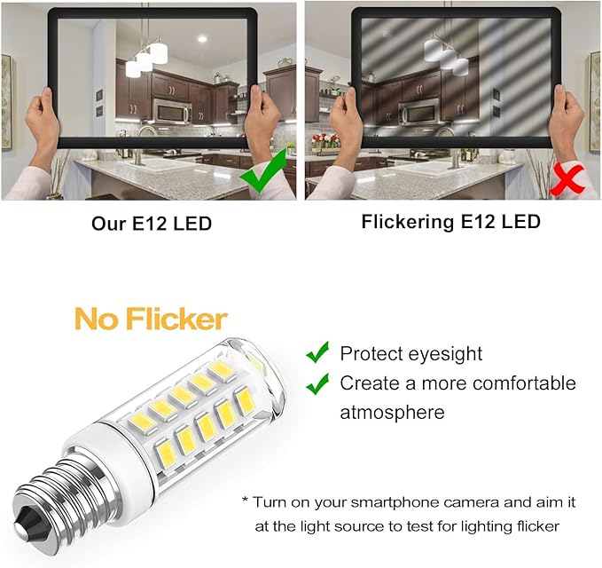 KLG E12 LED Bulb, Mini Candelabra Base, 4W (40W Equivalent), 5000K Daylight White Non-Dimmable, T3/T4 Small Bulb for Ceiling Fan, Chandelier, 6 Pack - Bloomnest