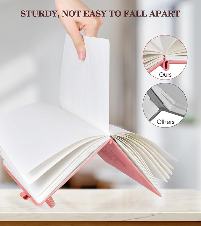 Lined Journal Notebook for Women, A5 Pink Hardcover Leather Journals for Writing, 200 Pages Thick Travel Daily Journal, College Ruled Notebook for Work School, Note Taking, Business 5.75'' X 8.38'' - Bloomnest