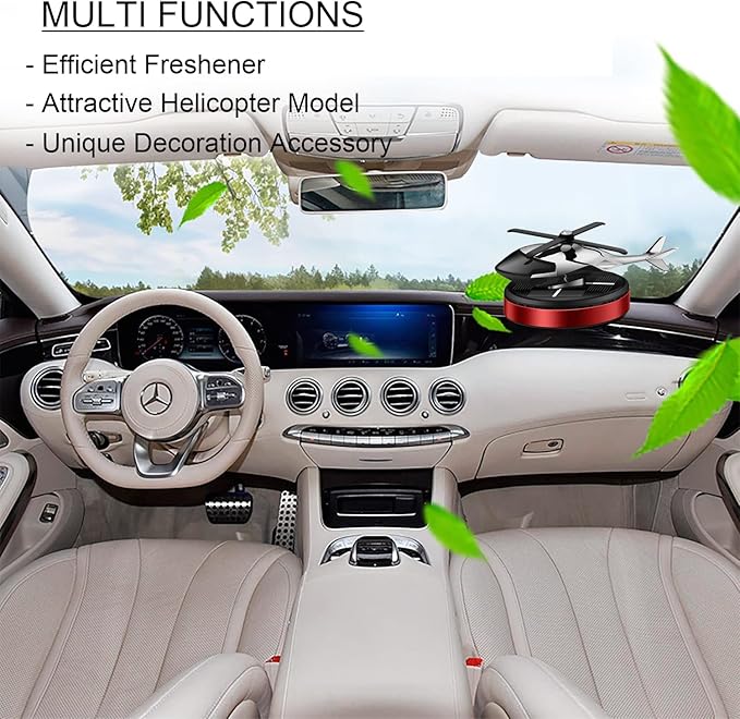 Al Alloy Solar Powered Rotating Helicopter Shape Car air purifier, Home and Car Interior Decoration Accessories (Red) - Bloomnest