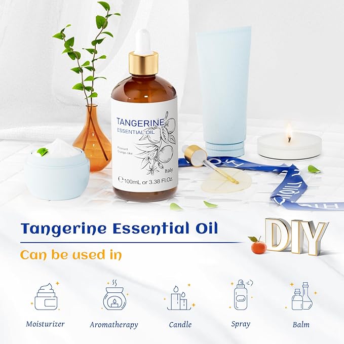 HIQILI 100ML Tangerine Essential Oil, Skin Care, Hair Care, Air Purification, Can be Added to Body Lotion, Shampoos, Diffusers Use - 3.38 Fl Oz - Bloomnest