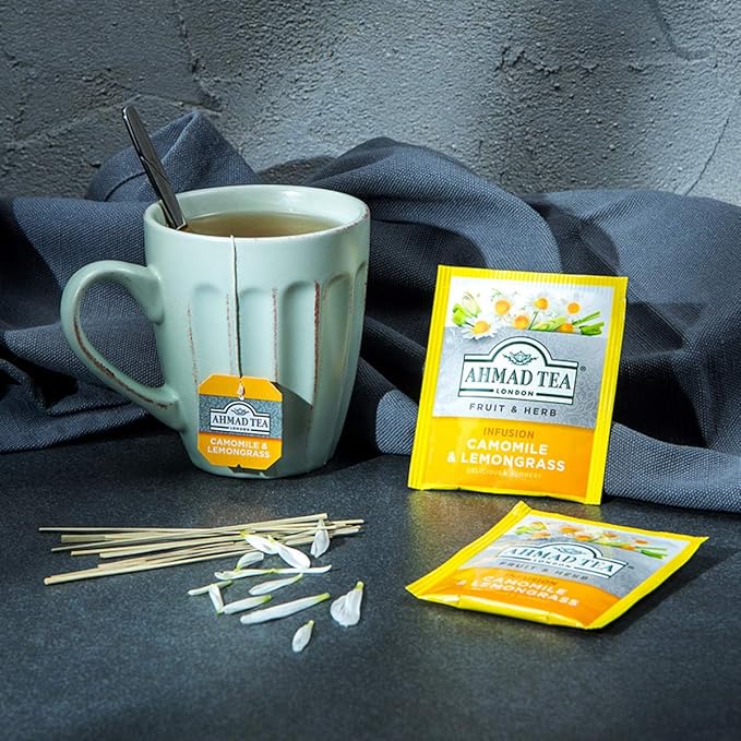 Ahmad Tea Herbal Tea, Camomile & Lemongrass Teabags, 20 ct (Pack of 1) - Decaffeinated & Sugar-Free - Bloomnest