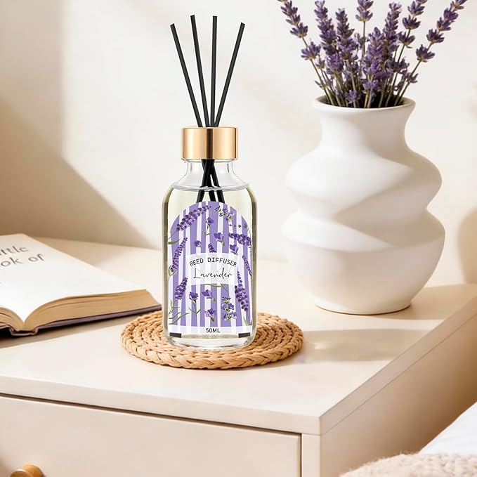 Reed Diffuser Set of 3 - Linen Lavender Jasmine Oil Diffuser with 15 Sticks, Reed Diffusers for Home Bathroom Shelf Air Freshener, 1.7 Fl. Oz Each, Total 5.1 Fl. Oz - Bloomnest