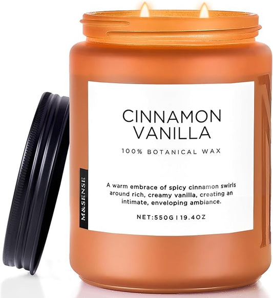 M&SENSE Cinnamon Vanilla Fall Scented Candles for Home, Natural Soy Wax 19.4oz 110 Hours Large Long Lasting Strong Scented Classic Christmas Holiday 2 Wicks Candle Gift Home Decor - Bloomnest