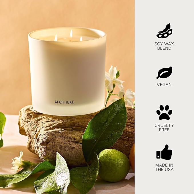 Apotheke 3-Wick Scented Candles for Home, Orange Bloom Neroli - 26 oz Soy Wax Jar Candle Gift for Women - Long-Lasting Fragrance with Perfume-Grade Essential Oils - Sandalwood, Musk, Neroli & Orange - Bloomnest