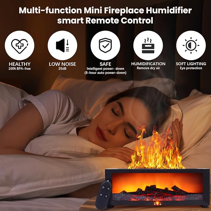 Fireplace Humidifier Diffuser, 7 Colors Flame Diffuser for Essential Oils, Fire Aroma Diffuser with Remote, Air Humidifiers Aromatherapy Diffuser for Home, Bedroom, Office,Yoga - Bloomnest
