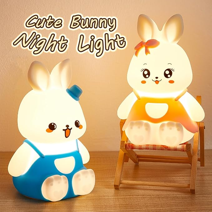 Night Light for Kids Bunny Lamp, Cute Easter Gifts for Girls,Rechargeable Baby Nursery Nightlight for Bedroom, Animal Silicone Kids Lamp Kawaii Room Decor - Bloomnest