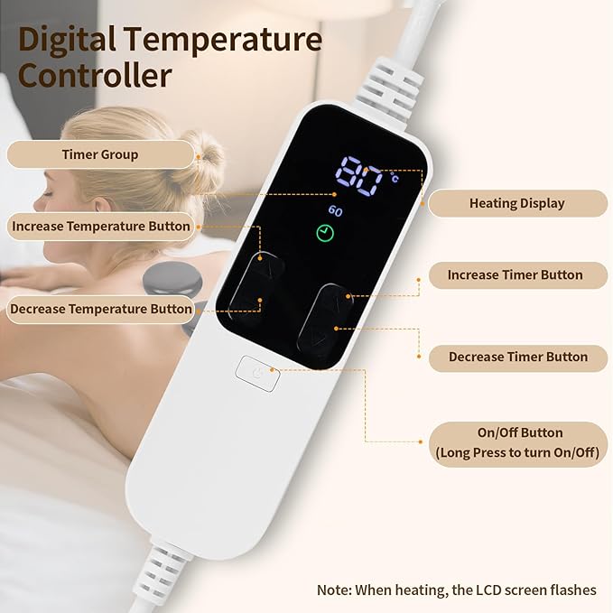 Meifuly Massage Oil Warmer and 16Pcs Hot Stones Massage Set with Temperature Adjustment - Bloomnest