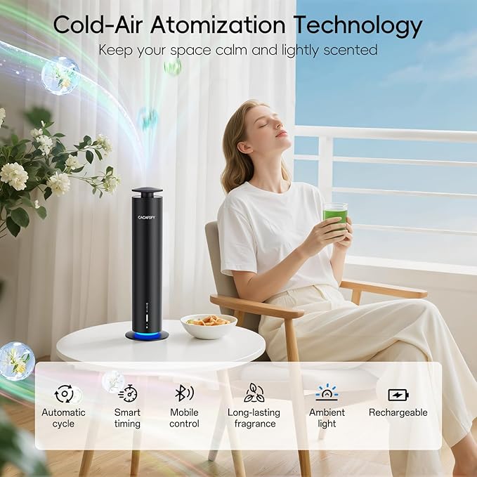Waterless Diffuser,Hotel Scent Diffuser-Night Light,Wireless Use-Cover Up to 1000 Sq.Ft.-Cold Air Tech,Scent Diffusers for Home,Aromatherapy,Large Room,Spa,Commercial-Black Essential Oil Diffuser - Bloomnest