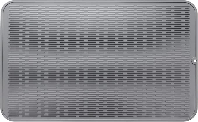 Silicone Dish Drying Mat for Multiple Usage,Easy clean,Eco-friendly,Heat-resistant Silicone Mat for Kitchen Counter or Sink,Refrigerator or Drawer Liner Grey 3XL 28 inches x 18 inches - Bloomnest