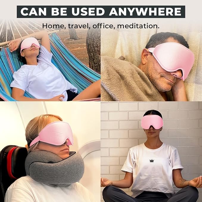 FlyHugz® 3D Travel & Home Sleep Mask | Ultra-Soft, 100% Light-Blocking Eye Mask for Deeper Sleep | Zero Eye Pressure, Adjustable Strap with Nose Bridge Design | Perfect for Travel and Insomnia - Bloomnest