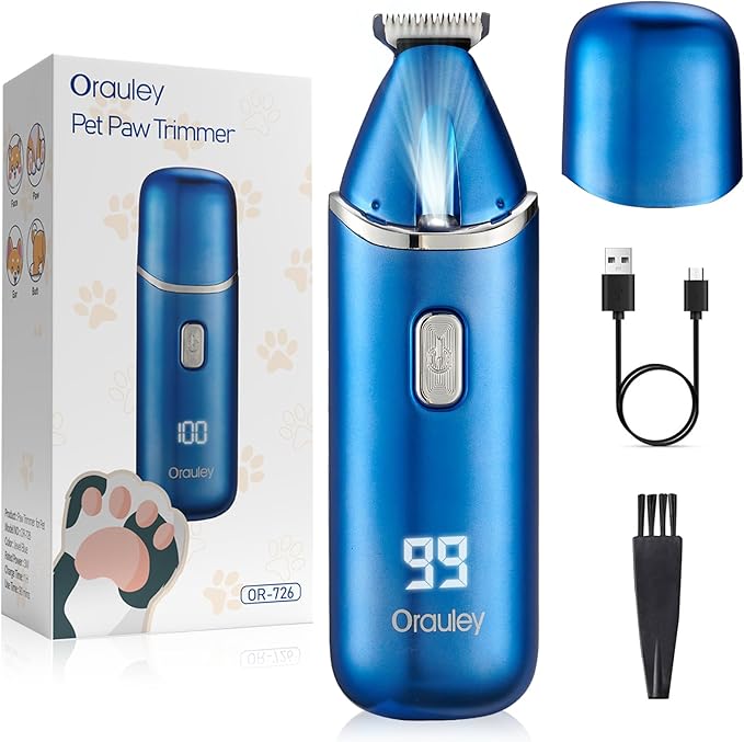 Dog Paw Trimmer, Low-Noise Dog Clippers for Grooming, 20mm-Blade Electric Pet Hair Trimmer with LED Light, Protective Cap, Rechargeable Pet Paw Grooming Clippers for Paws, Ears, Face, Jewel Blue - Bloomnest