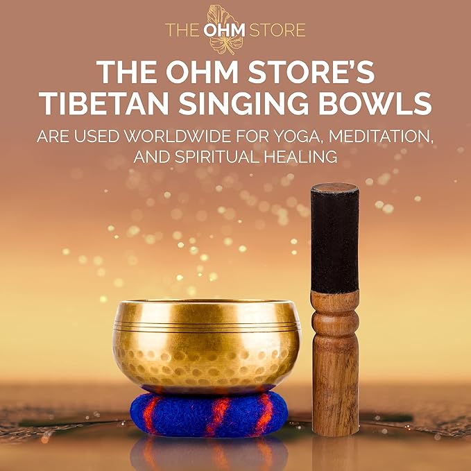 Tibetan Singing Bowl Set by The Ohm Store with 'Medicine Buddha' Engraving — Meditation Sound Bowl and Wooden Striker Handcrafted in Nepal — Spiritual Gift for Women and Men