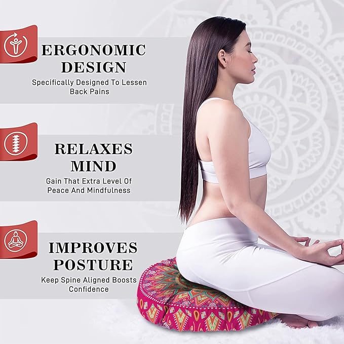 Mandala Meditation Cushion, Boho Meditation Mat, Meditation Pillows for Sitting on Floor, Cushions for Sitting in Home and Outdoor, Round Floor Pillows Cushion Seating for Yoga 22'' X 22'' - Bloomnest
