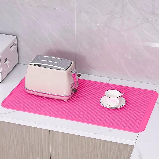 Silicone Dish Drying Mat for Multiple Usage,Easy clean,Eco-friendly,Heat-resistant Silicone Mat for Kitchen Counter or Sink,Refrigerator or Drawer Liner Rose 4XL 32 inches x 18 inches - Bloomnest