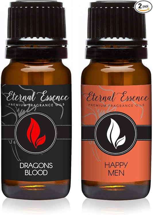 Eternal Essence Oils 2 Pack 10ml Premium Fragrance Oil - Dragons Blood & Happy Men - for Candle, Soap Making, Aromatherapy, Diffusers, Home Care, & Humidifiers EternalEssenceOils