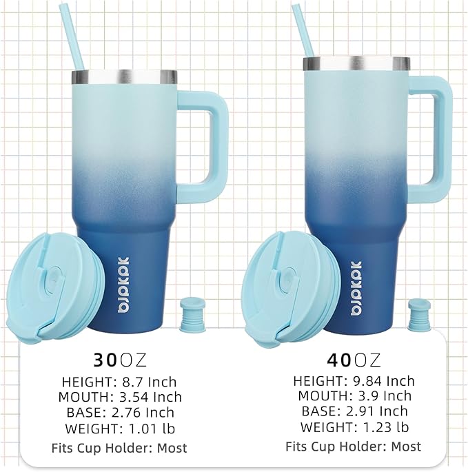 BJPKPK Tumbler With Handle 40 oz Stainless Steel Insulated Tumbler With Lid And Straw For Water Or Ice Coffee,Sky - Bloomnest