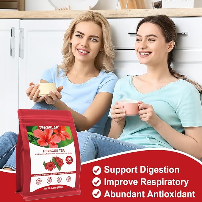 TEARELAE - Hibiscus Tea Bags - 2g x 80 Count - 100% Pure Hibiscus Flowers - Country of Origin Nigeria - Non-GMO - Caffeine-free - Aid Digestion & Support Heart Health - Bloomnest