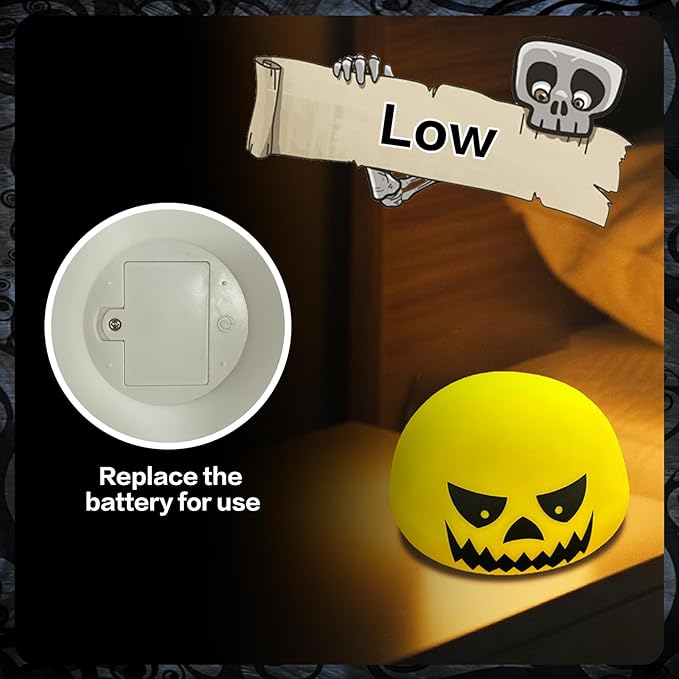 Funny Devil Pumpkin Night Light - Color Changing Half-Sphere Silicone Lamp, Battery Powered, Dimmable Glow for Halloween Christmas Decor, Novelty Gift (Yellow) - Bloomnest