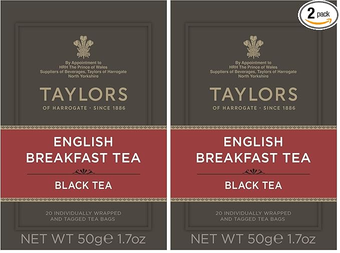 Taylors of Harrogate English Breakfast,Black Tea,Individually Wrapped Bags,Rich,Bright & Malty,Caffeinated,Enjoy Hot or Iced,20 Teabags,20 Count (Pack of 2) - Bloomnest