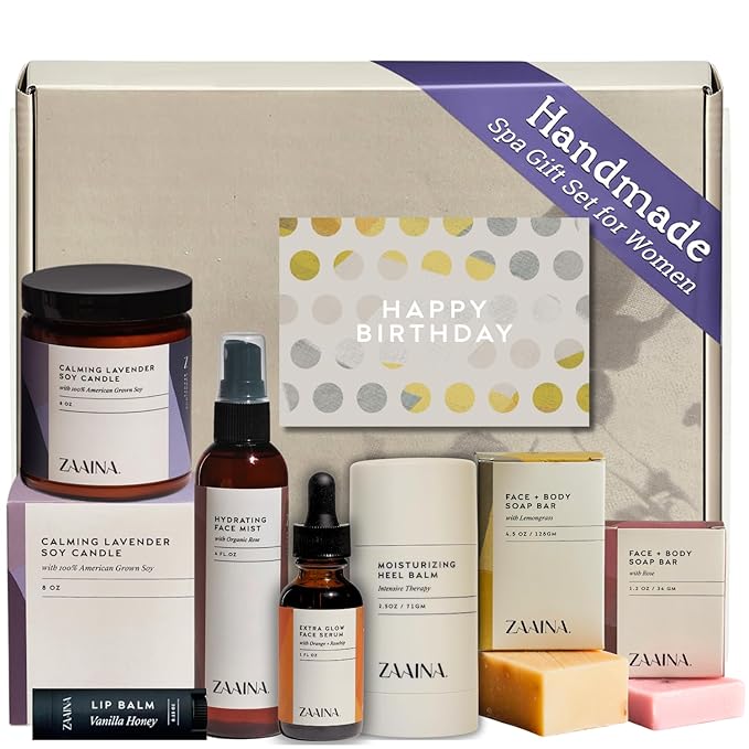 Birthday Gift Set for Women - Bath and Body Gift Set for Her, Relaxing Spa Kit Package, Self Care Gift Basket for Mom, Wife Friend Sister by ZAAINA (PREMIUM Birthday Spa Set w/ Candle) - Bloomnest