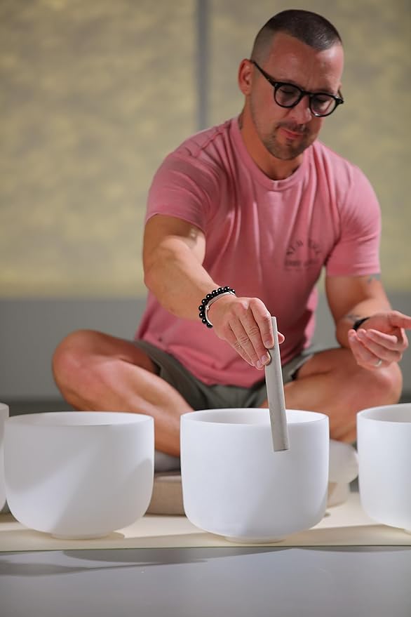 TOPFUND 8" A Note Crystal Singing Bowl Third Eye Chakra with Heavy Duty Carrying Case and Suede Mallet