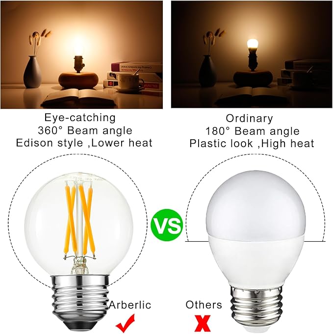 Arberlic G16.5 Light Bulb LED,4W E26 LED Bulb dimmable Equivalent E26 40 watt Light Bulb,Warm White 2700K,400lm,CRI85+,AC120V,Edison Style,Clear Glass,Flicker Free,Pack of 6 - Bloomnest