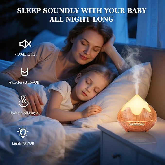 500ML Essential Oil Diffuser, Aromatherapy Diffuser with Remote Control, Multifunctional Air Diffusers for Home Office Room, Fragrance Aroma Diffuser with 7 Color LED & 2 Mist Mode, Light Brown - Bloomnest