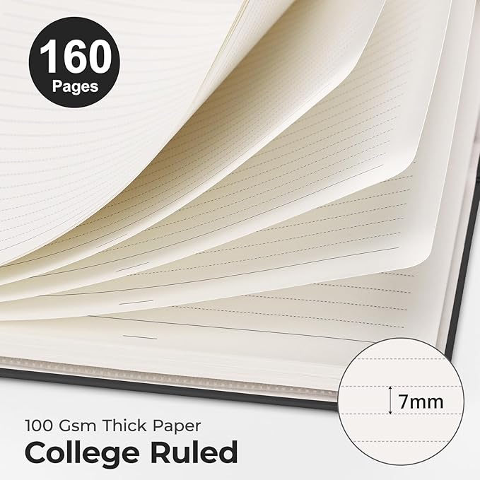 AHGXG Spiral Journal Notebook, 160 Lined Pages, A5 Medium Size (5.7'' x 8.3''), for Men & Women, Journaling, Writing, Work & Office, Hardcover, 100 GSM Thick Paper (Black) - Bloomnest