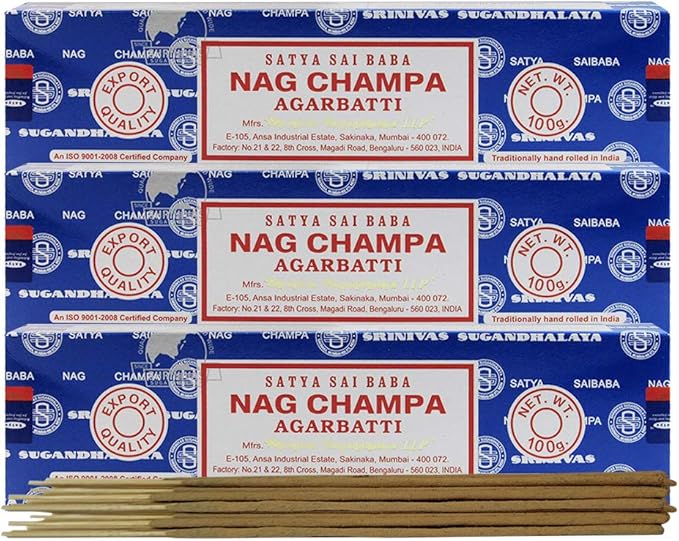 TRUMIRI Incense Stick Holder Bundle with Satya Sai Baba Nagchampa 100g Incense Sticks - Pack of 3 (Approx 300 Sticks) - Bloomnest