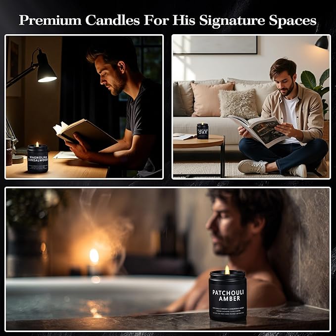 Candles for Men, 4 Pack Scented Candles, Gifts for Father Dad Day, 50 Hours Long Burning Soy Candles for Home Scented (Pine/Sandalwood/Patchouli/Oak) - Bloomnest