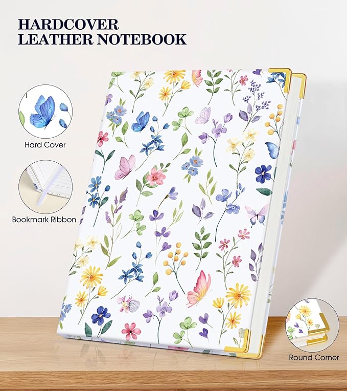 Lined Journal Notebook for Women, A5 Hardcover Leather Journaling Notebooks for Writing, 200 Pages Travel Journal, College Ruled Notebook for Work School, Note Taking 5.75'' X 8.38'' Purple Floral - Bloomnest