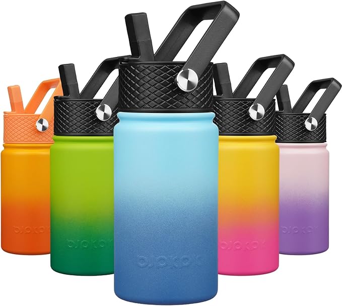 BJPKPK Insulated Water Bottle with Straw Lid, 15oz Cute Water Bottles, Stainless Steel Metal Thermo, Reusable BPA Free Leak Proof Tumblers, Cups,Sky - Bloomnest