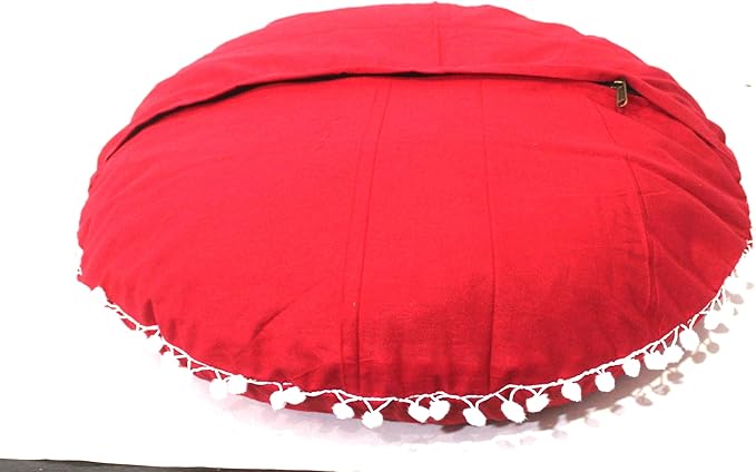 CRAFT KALA Meditation Floor Pillow Cover, Round Large Pillows Cover Seating for Adults, Bohemian Mandala Circle Cushions Cover for Outdoor Fireplace Yoga Living Room (Red, 32" Round) - Bloomnest