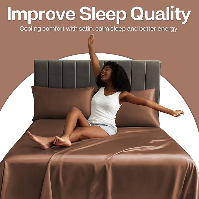 MR&HM Satin Pillowcase for Hair and Skin, Silk Satin Pillowcase 2 Pack, Standard Size Pillow Cases Set of 2, Silky Pillow Cover with Envelope Closure (20x26, Mocha Mousse) - Bloomnest