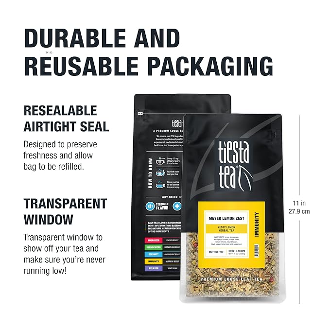Tiesta Tea - Meyer Lemon Zest, Loose Leaf, Zesty Lemon Herbal Tea, Premium Caffeine Free Blend, Make Hot or Iced & Brews Up to 200 Cups, 16 oz Resealable Bulk Pouch - Bloomnest