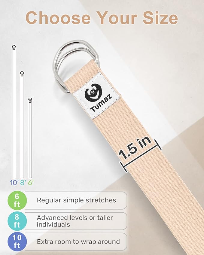 Tumaz Yoga Strap/Stretch Bands [15+ Colors, 6/8/10 Feet Options] with Extra Safe Adjustable D-Ring Buckle, Durable and Comfy Delicate Texture - Best for Daily Stretching, Physical Therapy, Fitness - Bloomnest