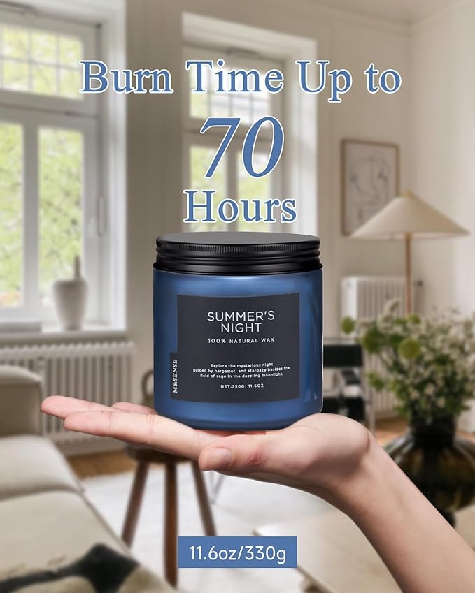 M&SENSE Summer's Night Scented Candle, 11.6oz Natural Soy Wax Clean Non Toxic for Home, Medium 2 Wick Gifts for Men, Up to 70 Hours Burn Time, Manly Candles for Bedroom - Bloomnest