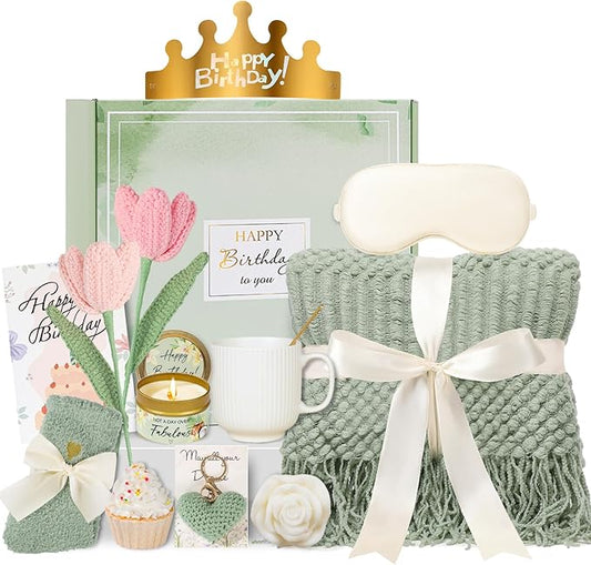 Birthday Gifts for Women - 13PCS Unique Happy Birthday Gifts Basket for Mom Her Best Friend Sister Wife Girlfriend Coworker - Relaxing Spa Self Care Package Get Well Soon Gifts Set (Green) - Bloomnest